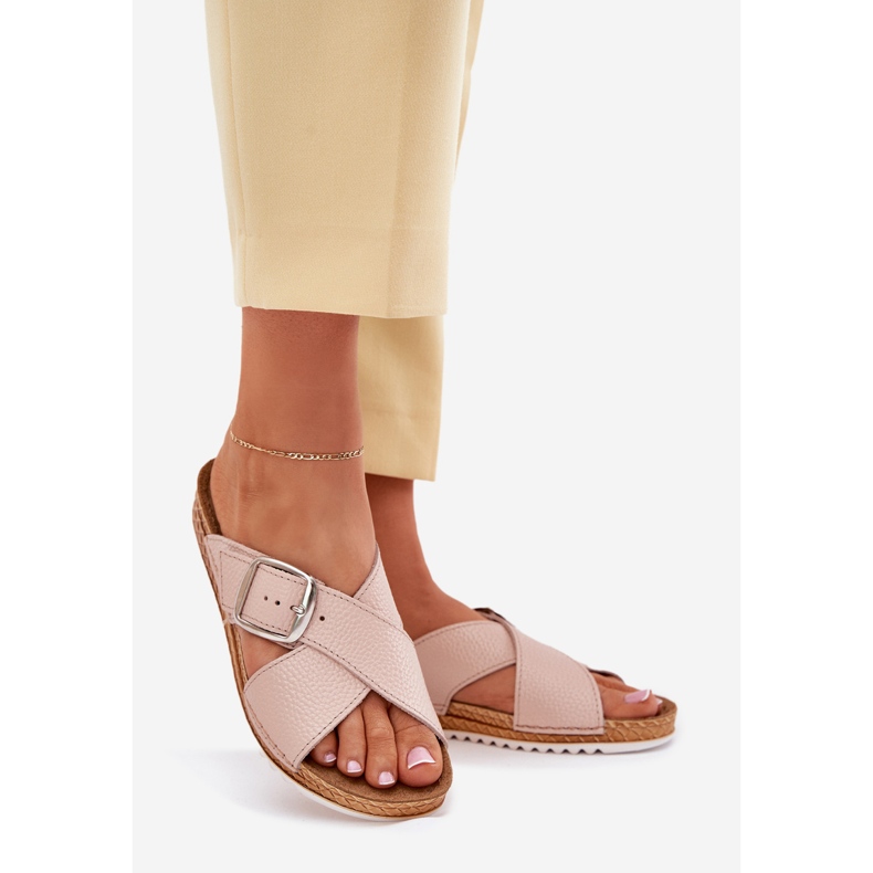 Ženske kožne papuče s inblu vo0004gue ružičastom ružičasta 1