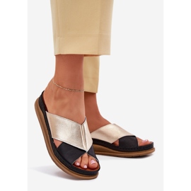 Maciejka Ženska kožna kožna lepršaka na Maciejki L4986-25 Gold-Black platformi crno 1