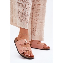 Ženske papuče na plutanoj platformi sa zlatnim stezaljkama ružičasta 2