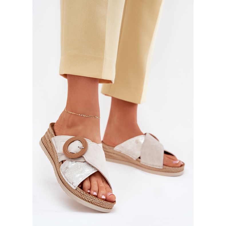 Ženski klinovi s ukrasnom inblu RV000012 stezaljkom stezaljke bež 2