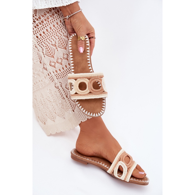 Kukičane ženske ravne potpetice bež 1