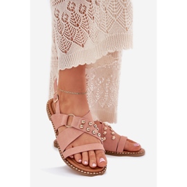 Ženske sandale s ravnim slovima sa zlatnim klipovima ružičaste ružičasta 1