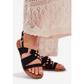 Ženske sandale s ravnim slovima sa zlatnim klinovima crne crna 1