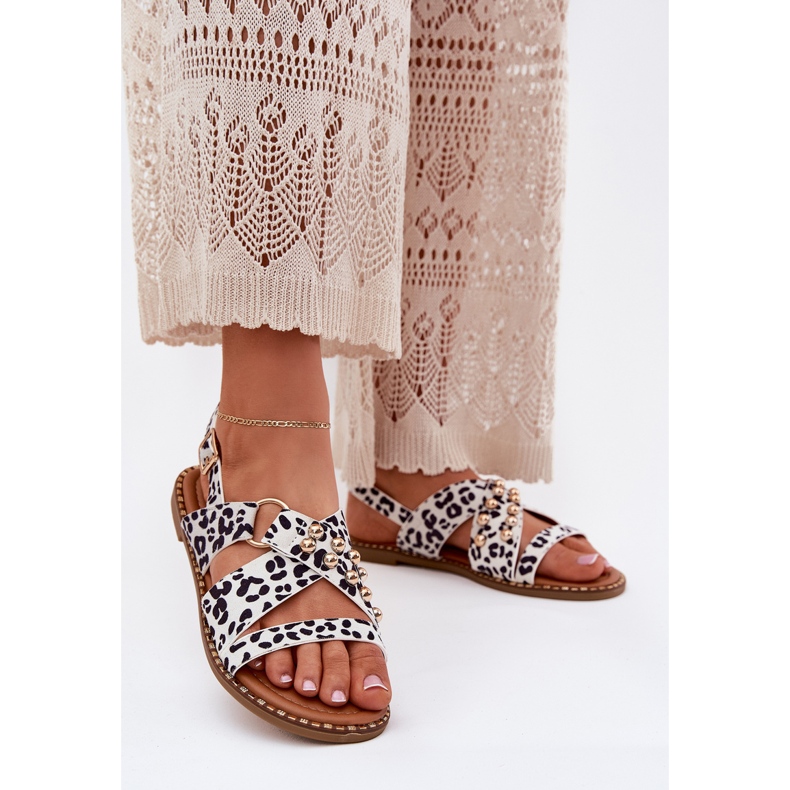 Ženske sandale s ravnim petom sa zlatno-bijelim klinovima bijela 2