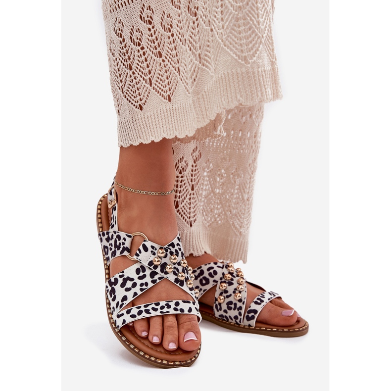 Ženske sandale s ravnim petom sa zlatno-bijelim klinovima bijela 1