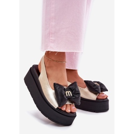 CheBello Ženske kožne sandale na platformi s Cheello 4641 zlatom i crnom zlatni 1