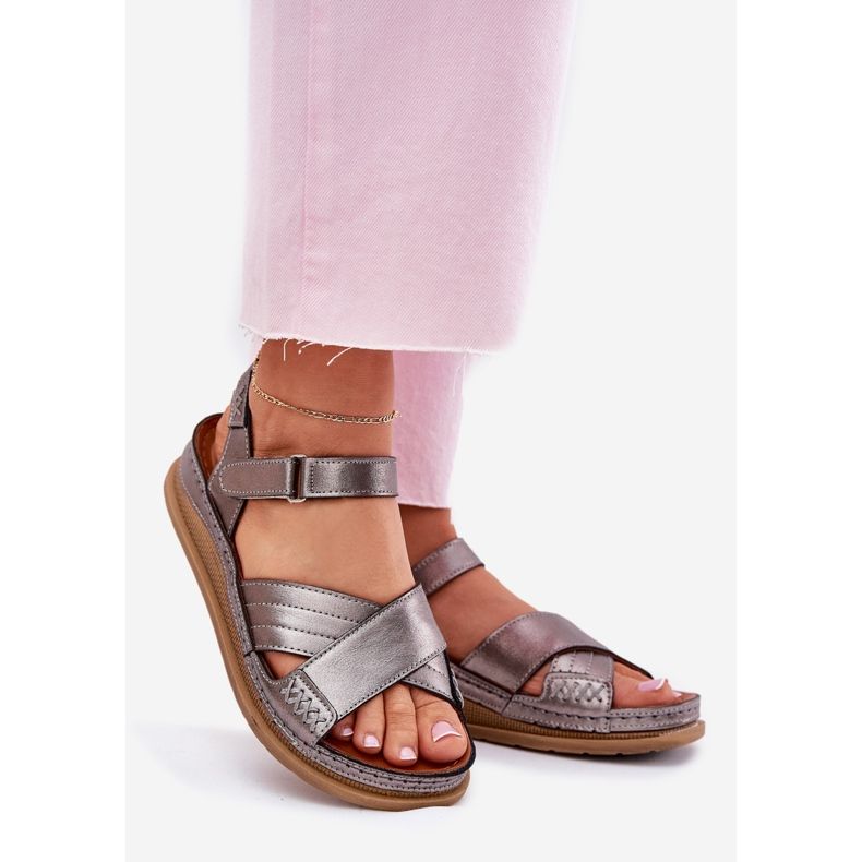 Ženske kožne sandale na grafitnoj platformi Maciejka L7064-35 siva 1