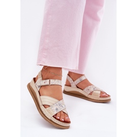 Ženske kožne sandale na platformi Maciejka L7064-37 ECRU bež 2