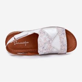 Ženske kožne sandale s klinom s Maciejka pletenica L7067-11 White bijela 2