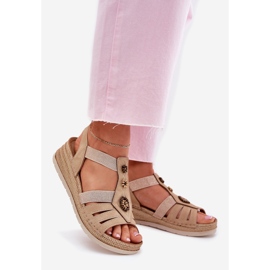 Ženske klinove sandale s inblu RV000015 bež ukrasi 1