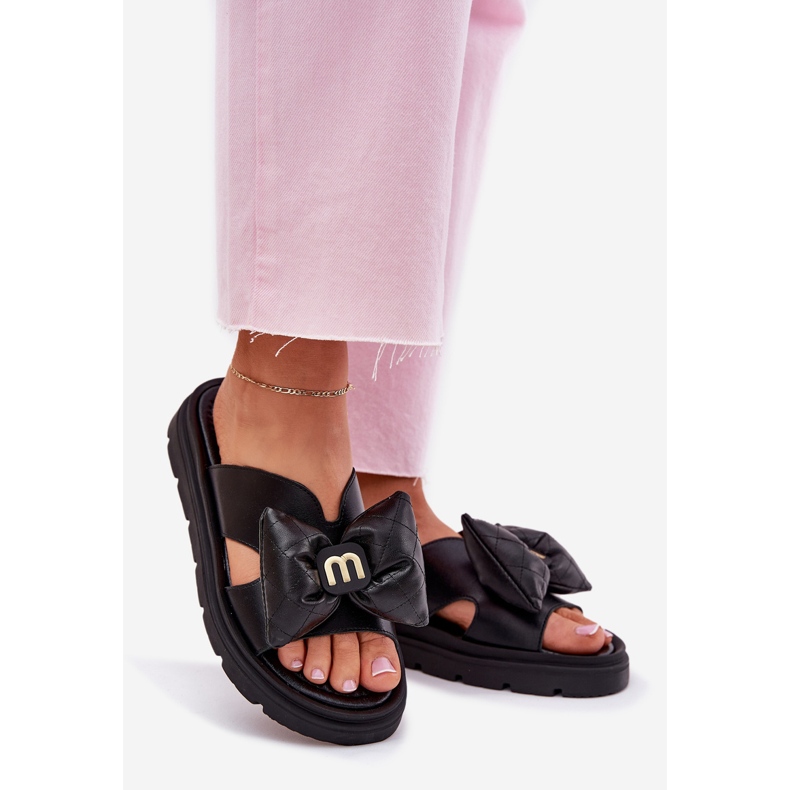 Ženska kožna kožna letenja na platformi s Chebello 4647 Crni luk crna 1