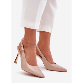 Obojene visoke potpetice otvorenom petom i šiljastim nožnim prstima bež 1