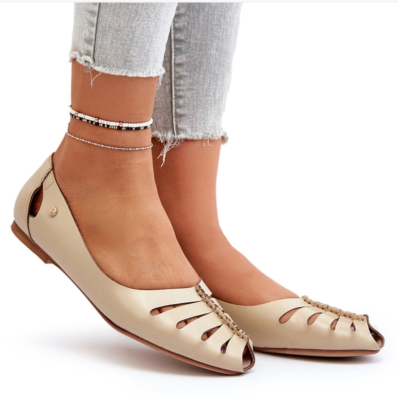 Zazoo 10009 udobna kožna ženska balerina bež 6