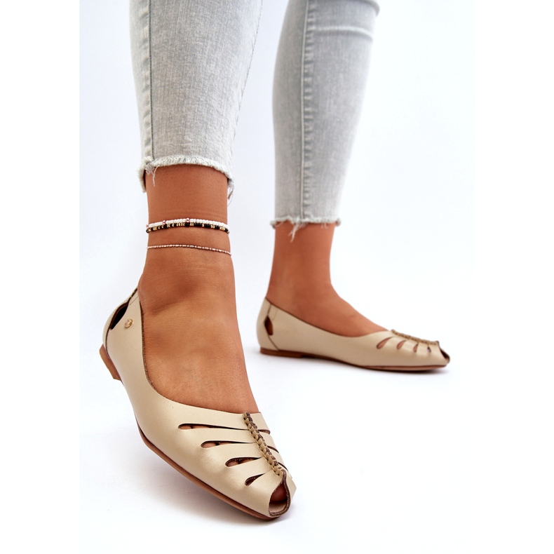 Zazoo 10009 udobna kožna ženska balerina bež 2