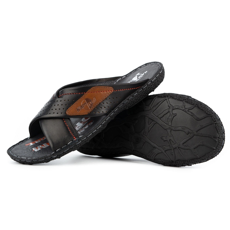 Kampol Muške kožne papuče 216KAM crne crna 5