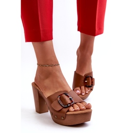 Ženske japanke na visoku petu s kopčom, smeđe Betinna smeđa 3