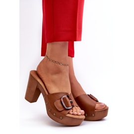 Ženske japanke na visoku petu s kopčom, smeđe Betinna smeđa 1