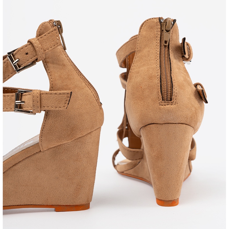 Shelvt Smeđe sandale za klin s rubovima smeđa 1