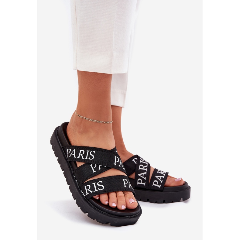 Ženski klip s pariškim materijalnim prugama na platformi crno 1