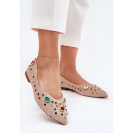 Ženske balerine ukrašene bež kristalima 2
