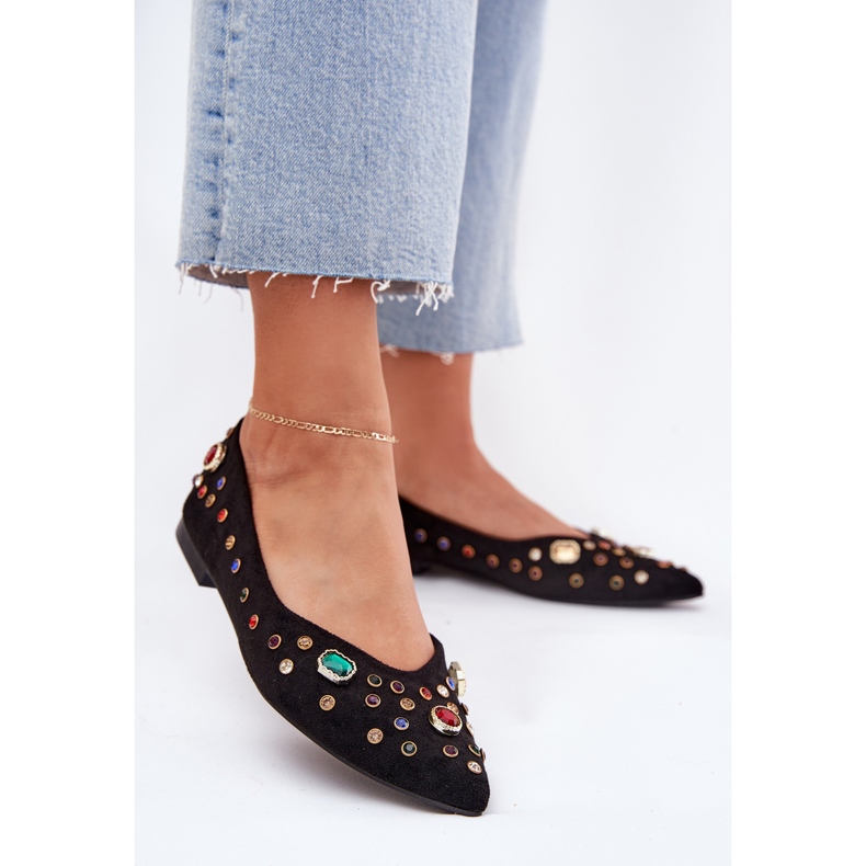 Ženske balerine ukrašene crnim kristalima crna 2