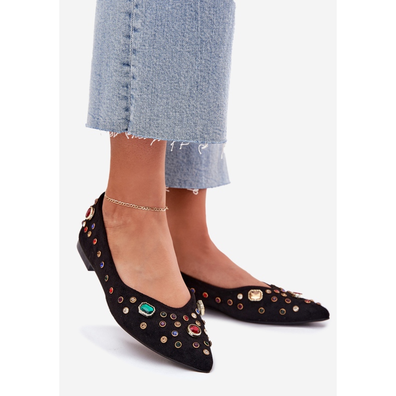 Ženske balerine ukrašene crnim kristalima crna 1