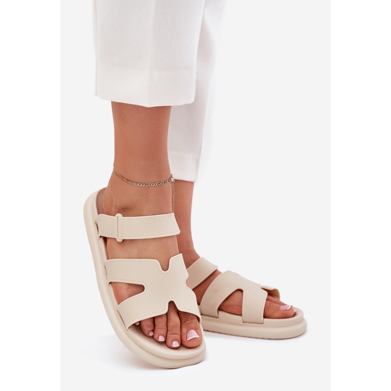 Ženske gumene papuče s bež pojasom 1