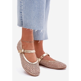 Ukrašene ženske balerine prugom i zlatnom stezaljkom zlatni 1