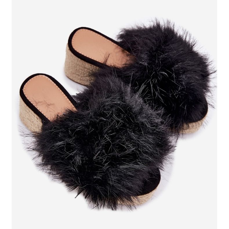 Ženski klip s klinom s krznom i pletenom crnom 2