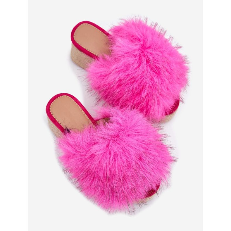 Ženski klinovi s klinom s krznom i pletenom fuksijom ružičasta 2