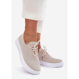 Materijal ubijene sportske cipele na platformi ženska bež 1