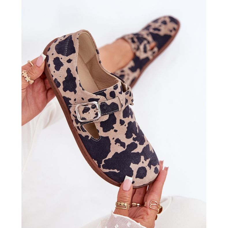 Ženske cipele za antilop s pristranom slaninom za kopče zazoo n1261 smeđa-beige 2