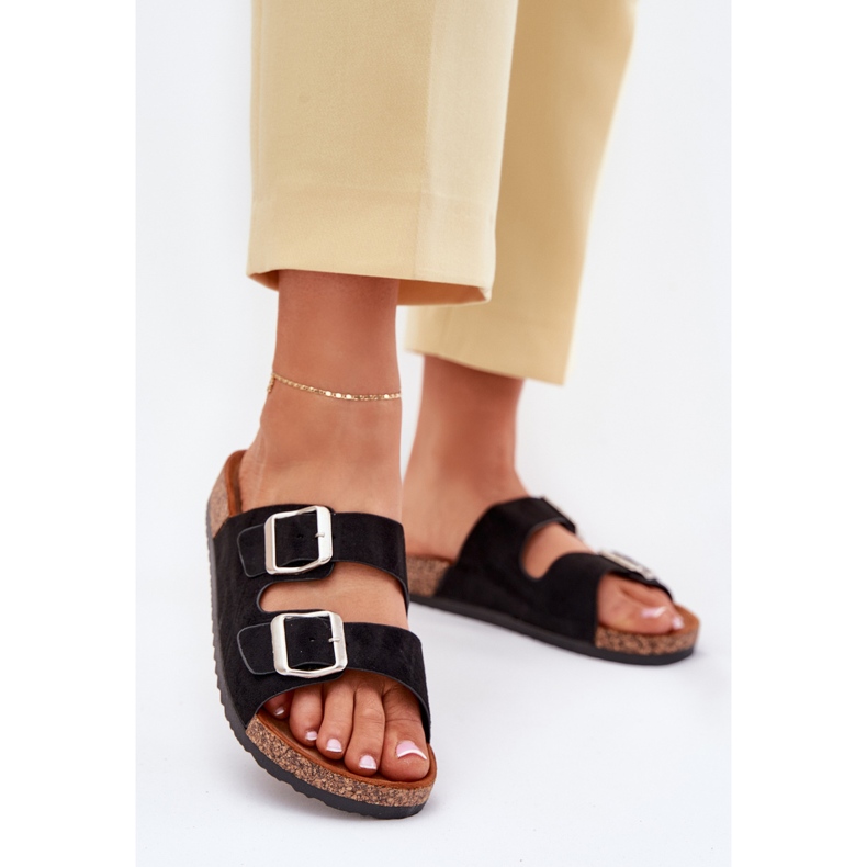 Ženske papuče na plutanoj platformi s crnim stezaljkama crna 2