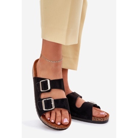 Ženske papuče na plutanoj platformi s crnim stezaljkama crna 1