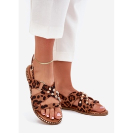 Boto Ženske sandale s ravnim slovima sa zlatnim slavinama leopardov otisak smeđa 1