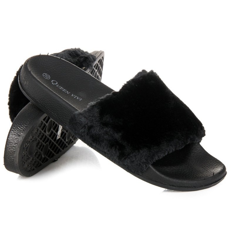 Queen Vivi Papuče s krznom crno 1