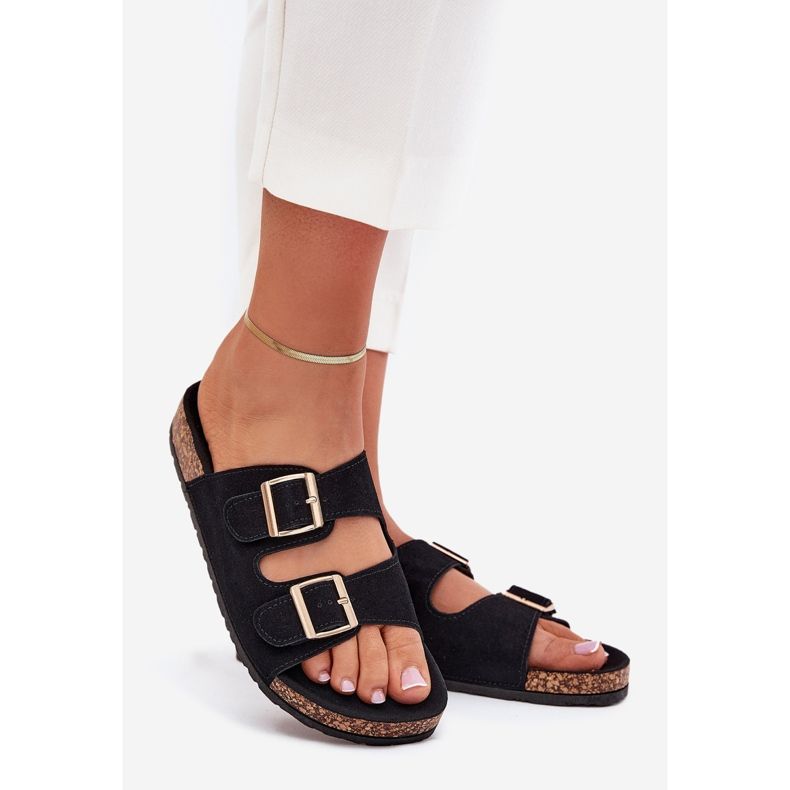 Boto Ženski klip s zlatnim stezaljkama i šivanjem crnih luđaka crna 1