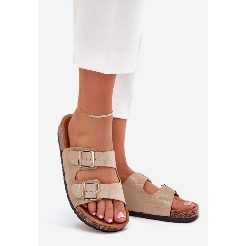 Boto Ženske papuče na Cork potplatu zlatne kortine zlatna 1