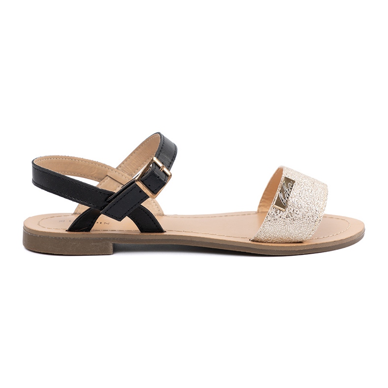 Goodin Crne zlatne ženske ravne sandale zlatna 2