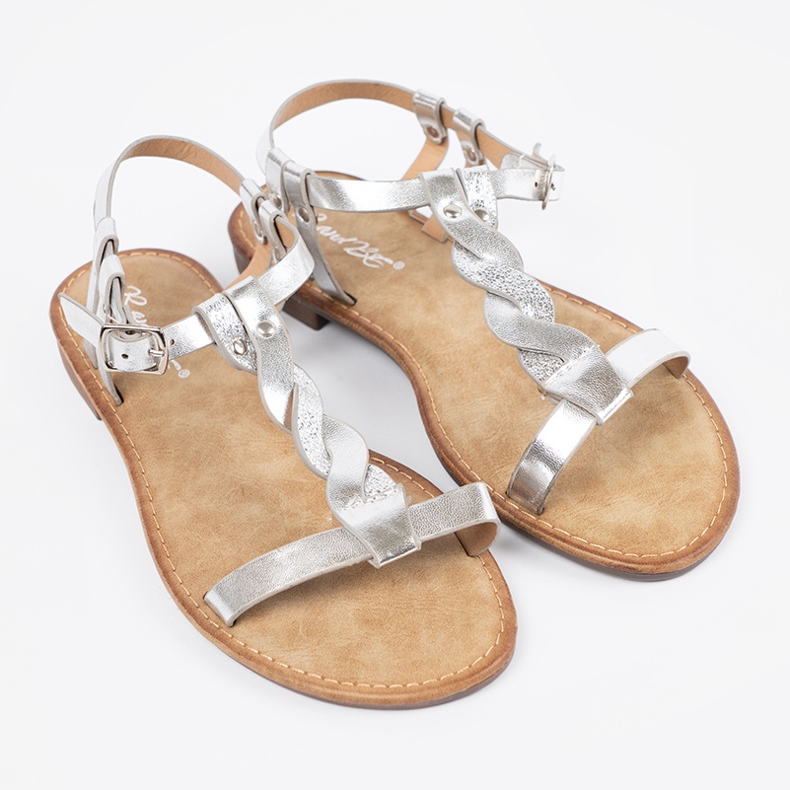 Shelvt Ženske srebrne sandale na ravnom potplatu srebro 1