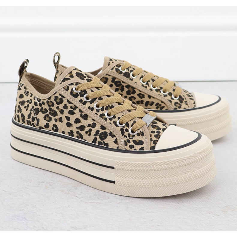 Niske tenisice na leopard platformi Beige News 9157 bež 2