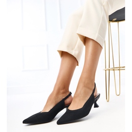 Crni materijal crpke s niskom petom Cassie crno 2