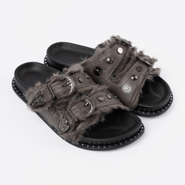 Shelvt Sivi flip leppe s krznom i klipovima siva 2