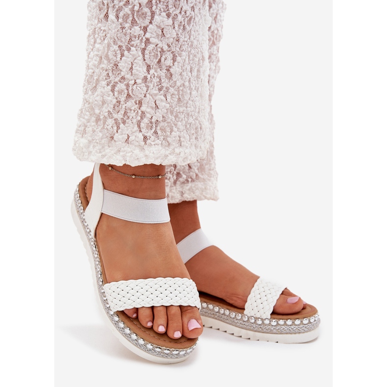 Boto Ženske sandale s pletenicom na ukrašenoj platformi White Velara bijela 1