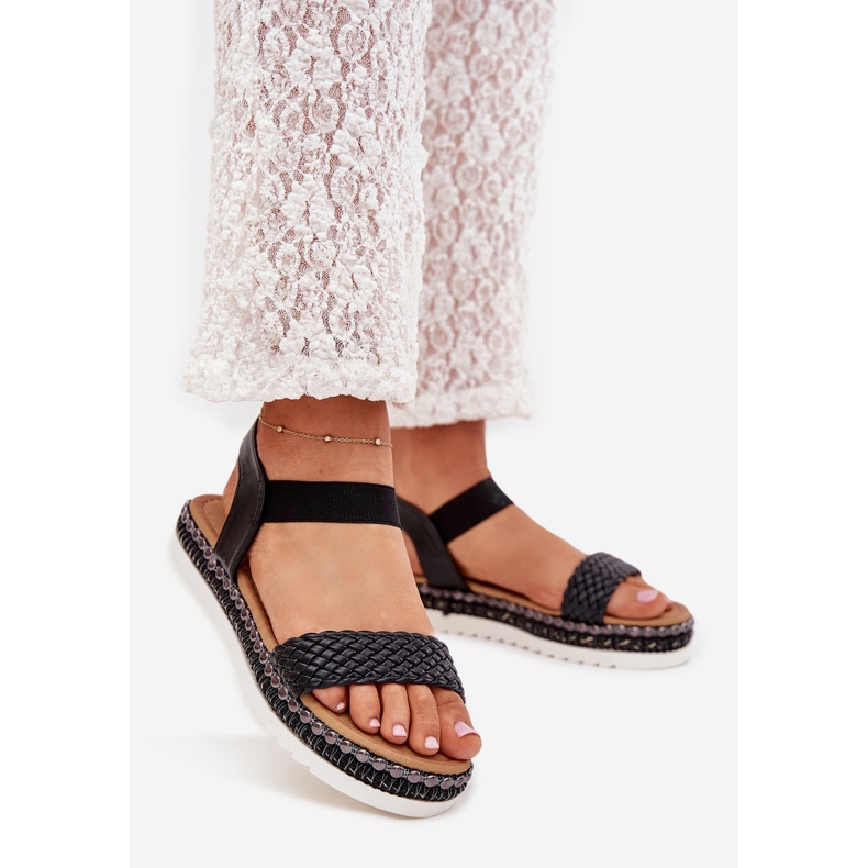 Boto Ženske sandale s pletenicom na ukrašenoj platformi Black Velara crna 1