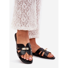 Boto Flat ženski flip jarud s remenom i zlatnim detaljima crna kerenza crno 1