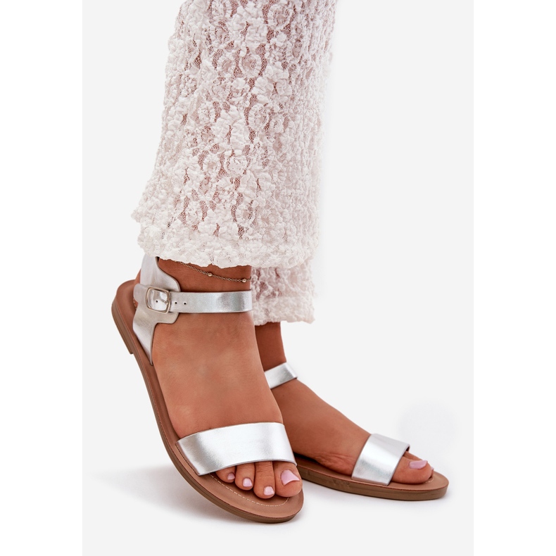 Boto Sandale s ravnim potpeticama eko kože srebrna kivara srebro 1