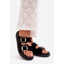 Boto Ženski klip na platformi sa zlatnim kopčama crna verna 1