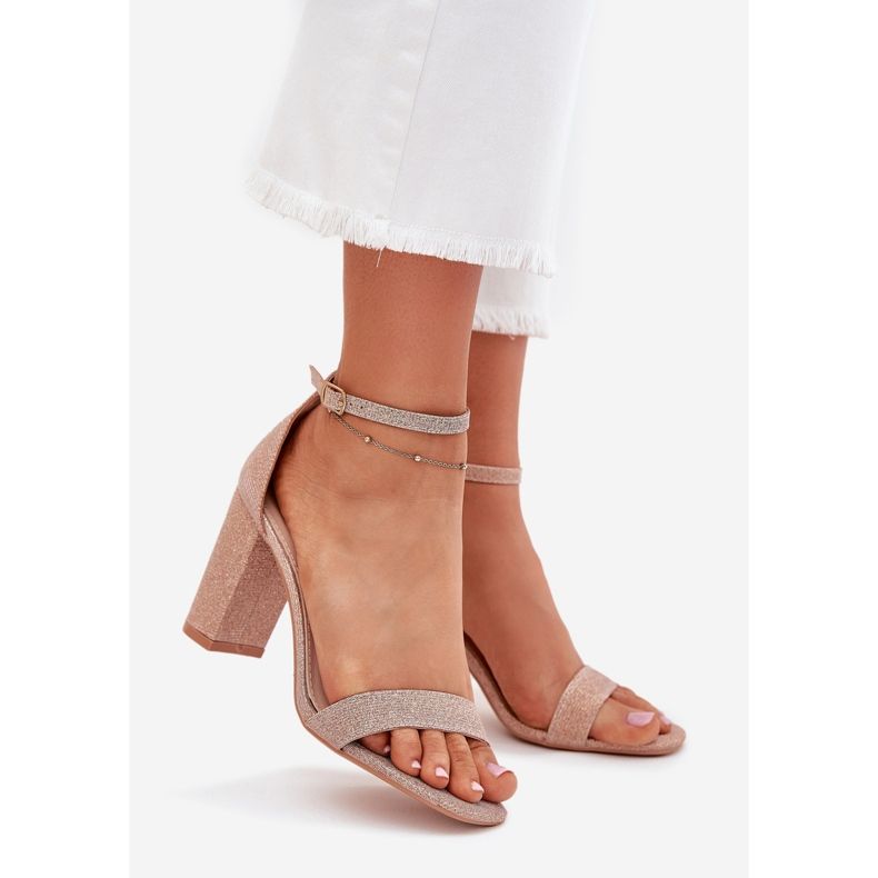 Boto Sjajne ženske sandale na posta Pink Kavina Gold zlatna 1