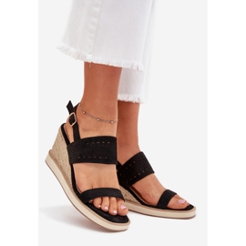 Boto Ženske otvorene sandale za klin s crnom Zolira pletenicama 1